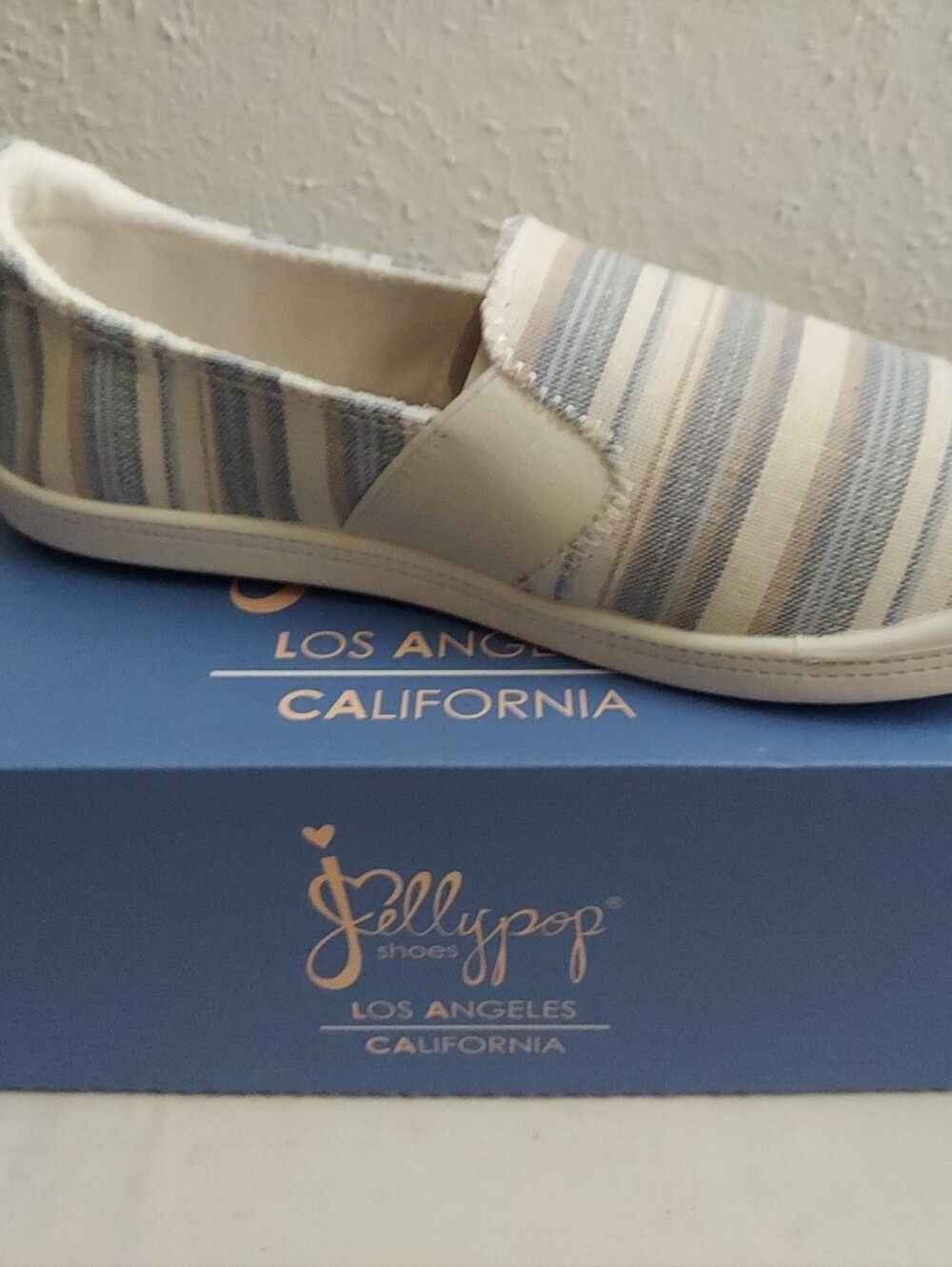 New Womens JellyPop Comfort Fit Clever Blue Multi Linen Slip-On Sneakers Size 7